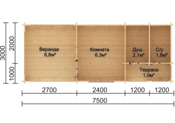 Садовый домик с беседкой из минибруса «Гуливер» 7.5×3